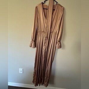 Baltic Born Satin V-Neck Maxi Dress in Champagne Gold